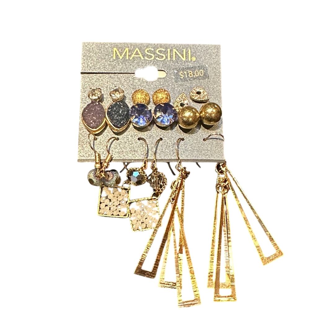 Massini Gold Earrings Set‎ with Blue and Purple Accents NWT